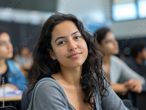 young woman with curly hair in classroom © Balaraw