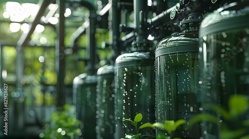 Industrial pipes intertwined with greenery and water, illustrating the blend of technology and nature in a modern setting. 