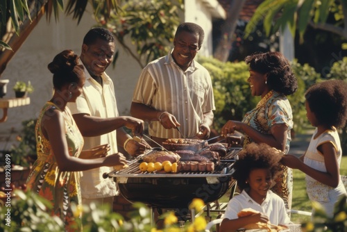 Joyful African Family Enjoying a Summer Barbecue Gathering in the Backyard