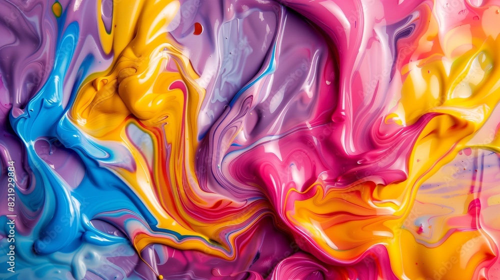 Dynamic liquid paint flow forming colorful abstract textures and mesmerizing patterns.