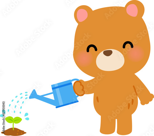 芽に水やりするクマのキャラクター