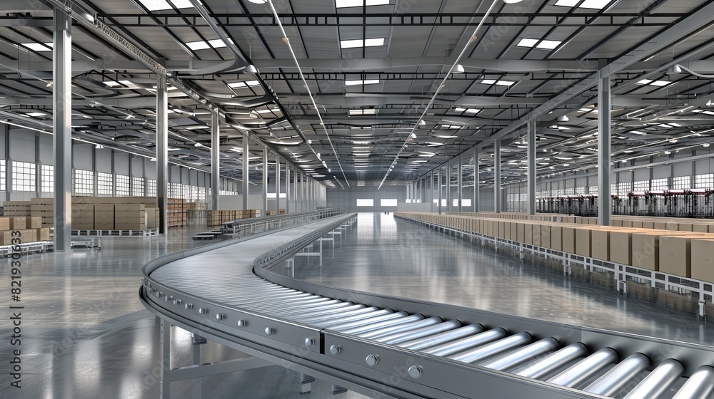 Naklejka premium Modern automated warehouse interior with conveyor belts