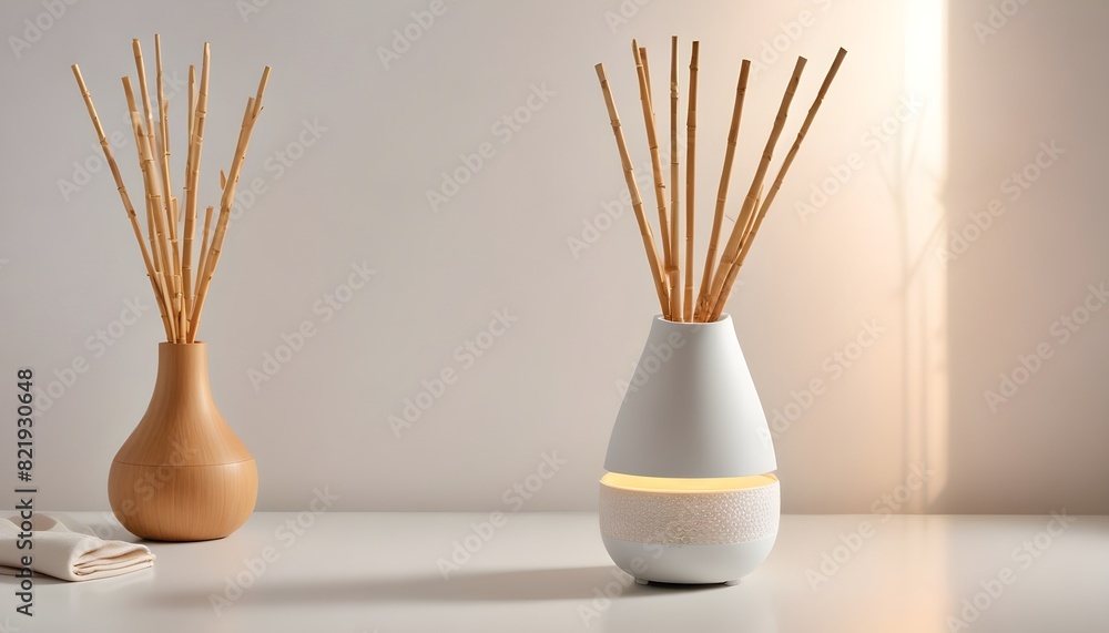 aroma diffuser with bamboo sticks on a white background. aroma diffuser with bamboo sticks on a white background.