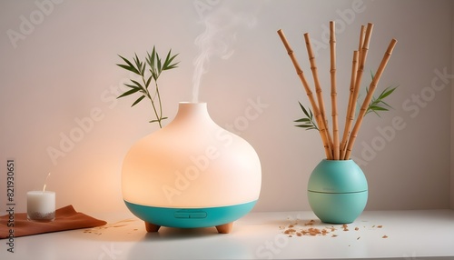 aroma diffuser with bamboo sticks on a white background.