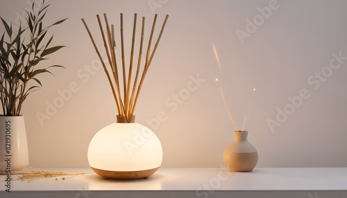 aroma diffuser with bamboo sticks on a white background.