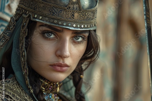 Mysterious woman in ornate headpiece