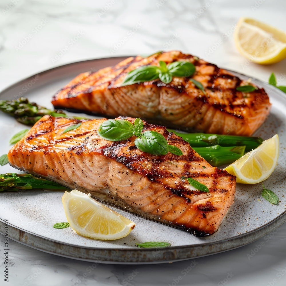 Grilled salmon fillets with lemon and herbs