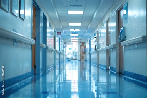 Serene Hospital Corridor with Modern Medical Facilities and Clean Environment