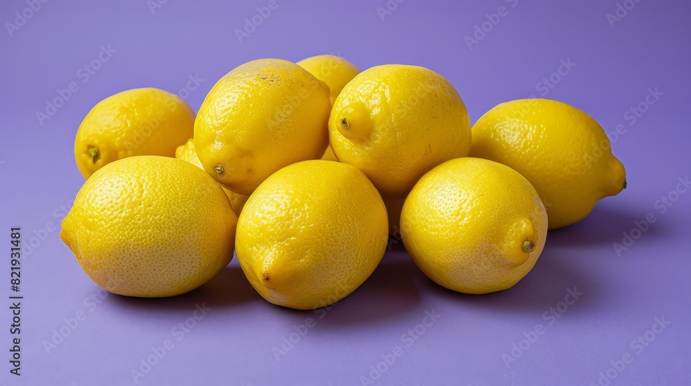 Vibrant yellow lemons on a purple background Vibrant yellow lemons on a purple background