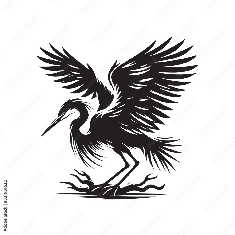 Obraz premium Heron Silhouette: Elegant Black Vector Art Capturing the Grace and Poise of These Majestic Wetland Birds - Heron Vector - Heron Illustration.