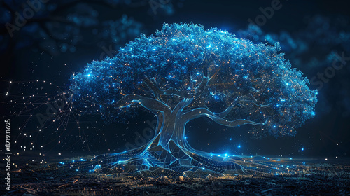 Electric Blue tree on a Mysterious Abstract Backdrop.