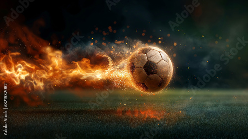 a football or soccer ball with flowing fire particles trail  © Cristina