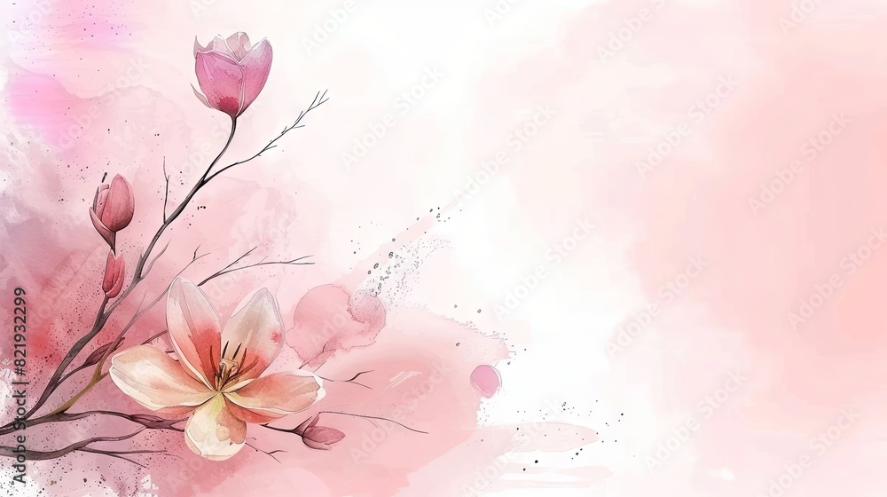 Fototapeta premium Pink watercolor floral background with delicate blossoms