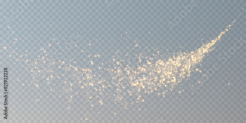 Sparks of dust and golden stars shine with special light. Vector sparks on transparent light background. Christmas light effect. Sparkling particles of magic dust.	