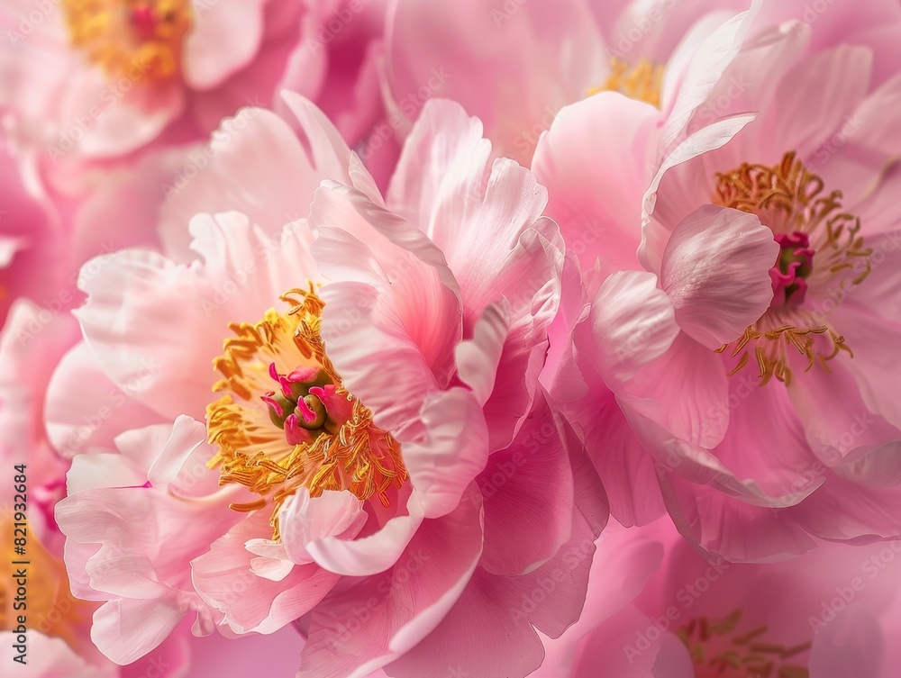 Vibrant pink peony flowers in full bloom