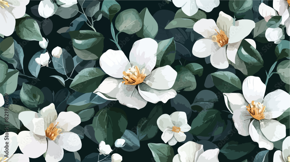 Seamless background floral pattern watercolor white 