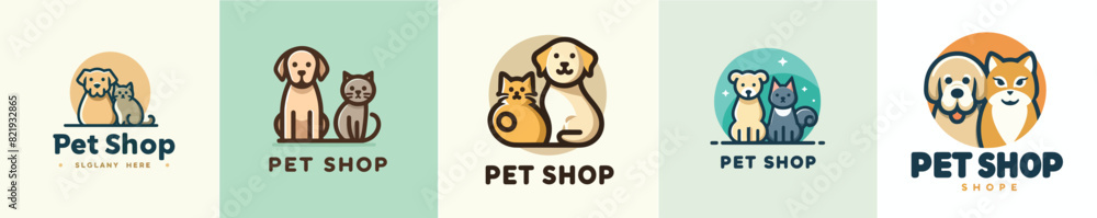 vector set of pet shop logos with a simple flat design style