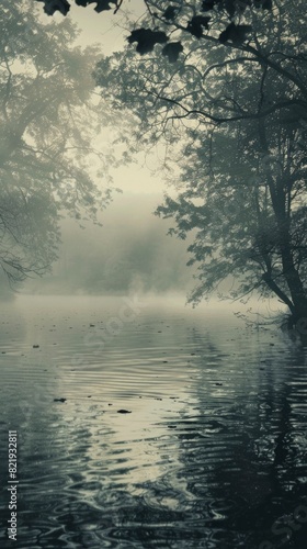 Mystical Foggy Lake at Dawn, Serenity in Nature's Embrace