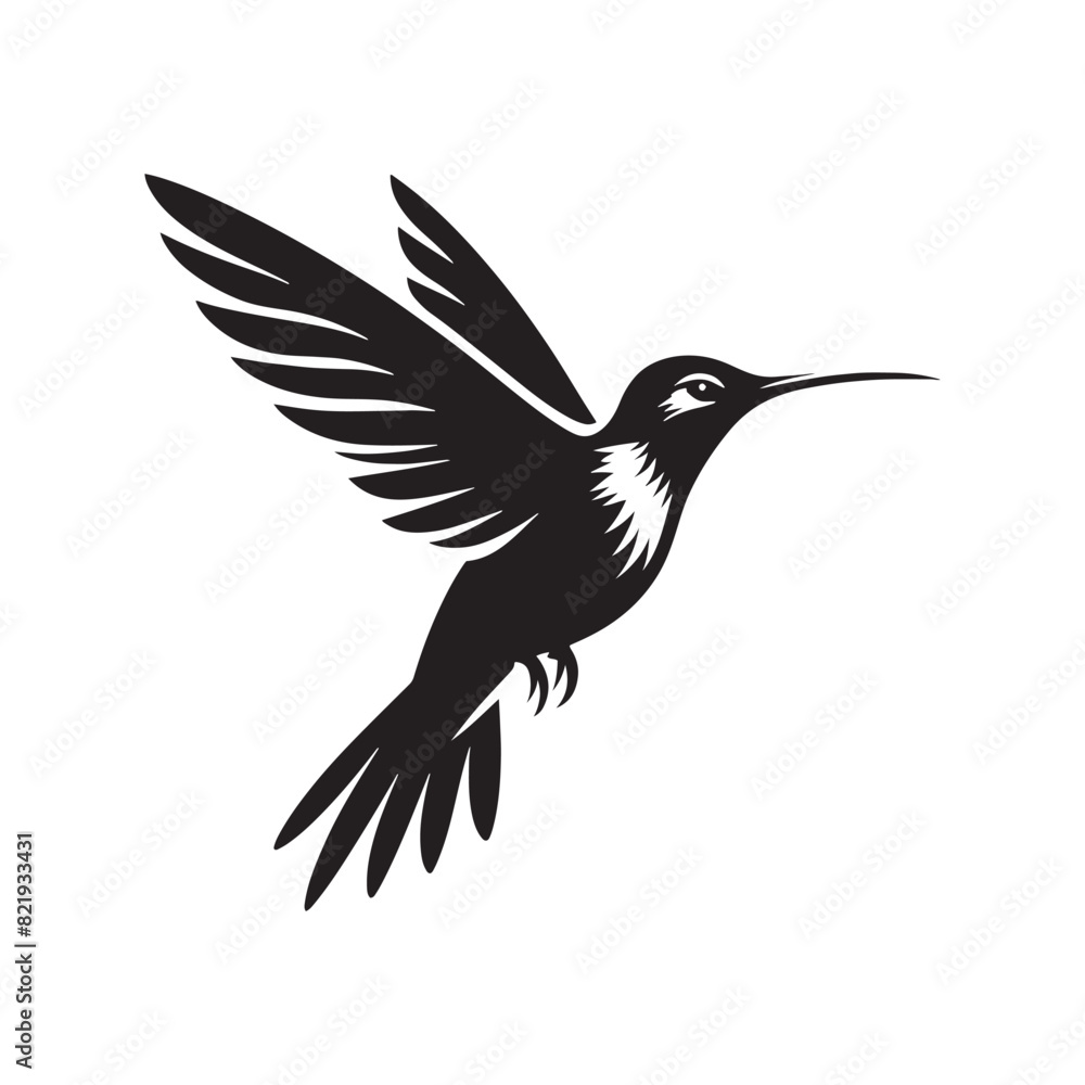 Fototapeta premium Hummingbird Vector Silhouette: Delicate Black Vector Art Capturing the Grace and Speed of These Tiny Iconic Birds - Hummingbirds Illustration.