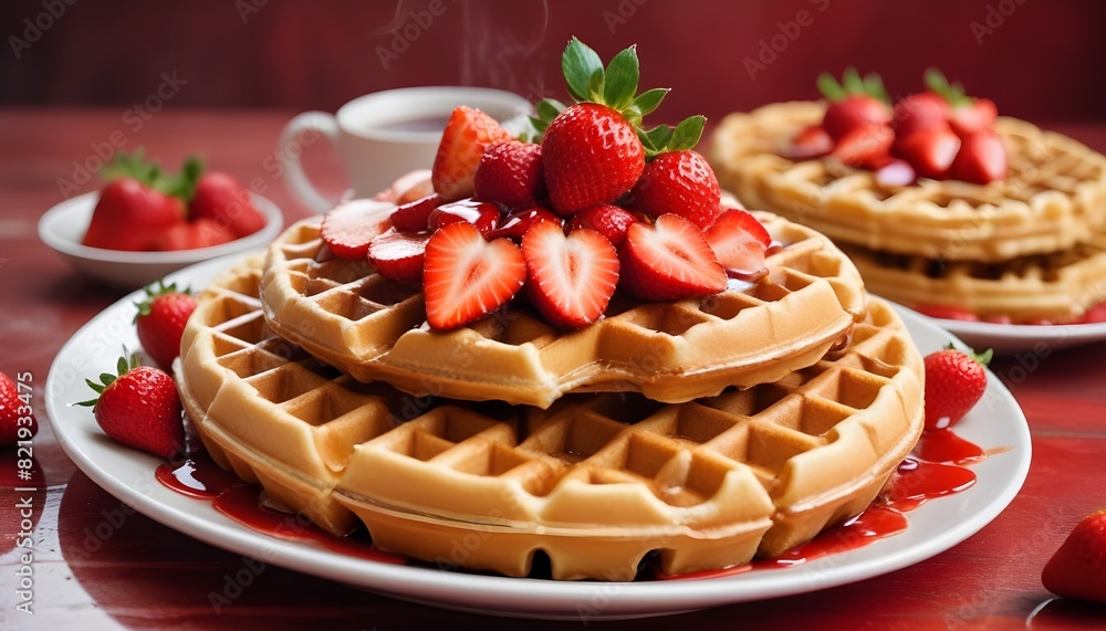 viennese waffles with strawberry and sweet syrup viennese waffles with strawberry and sweet syrup