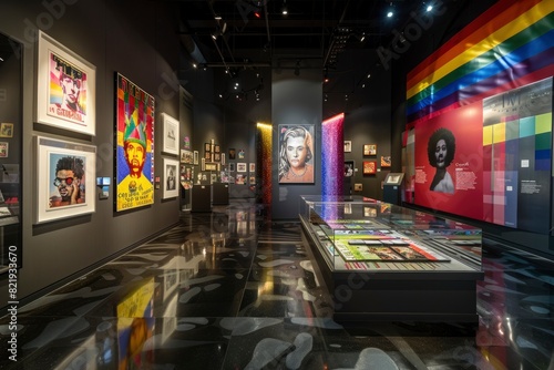 Vibrant Art Gallery Interior Showcasing Diverse Modern Portraits and Color Spectrum