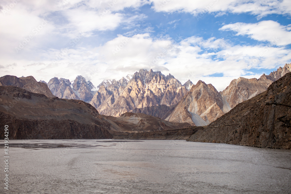 Beautiful Landscape Of Snow Mountain Ranges And Passu Glacier In Hunza Valley, Pakistan. Beautiful Landscape Of Snow Mountain Ranges And Passu Glacier In Hunza Valley, Pakistan.