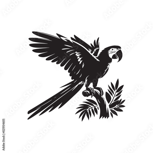 Vector Macaw Parrot Silhouette: Striking Black Vector Art Capturing the Vibrant Beauty and Tropical Majesty of These Iconic Parrots- Macaw Parrot Illustration.