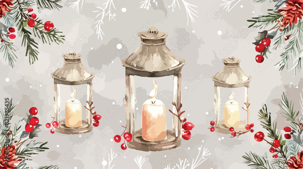 Seamless Christmas pattern with lantern candlestick 
