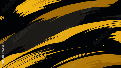 An abstract background with bold black and gold brush strokes.  photo