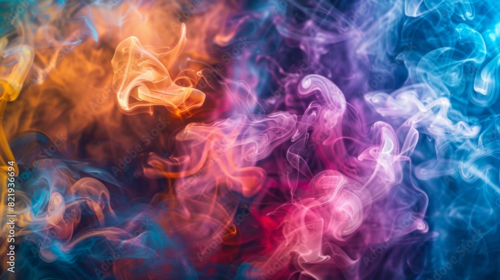 Vivid plumes of colored cigarette smoke curling and twisting upwards. Vivid plumes of colored cigarette smoke curling and twisting upwards.