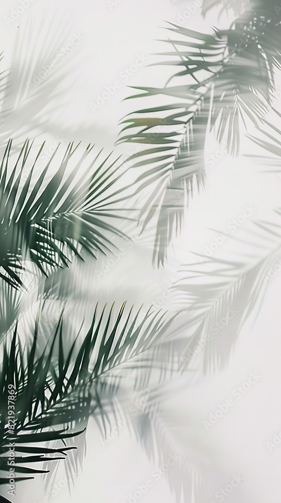 blurry palm leaves against grey background