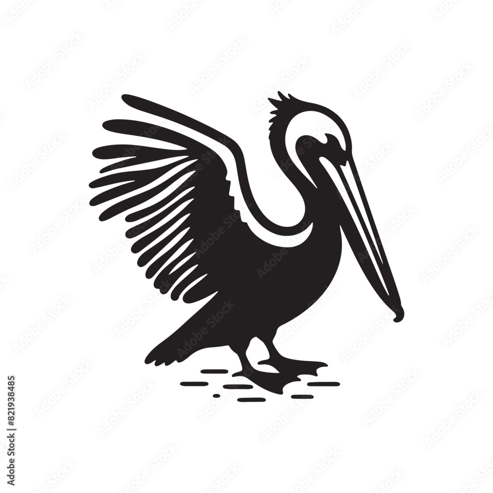 Obraz premium Pelican Silhouettes: The Majestic Presence and Graceful Flight of These Iconic Coastal Bird - Pelican Vector - Pelican Illustration- Shore Bird Silhouette.