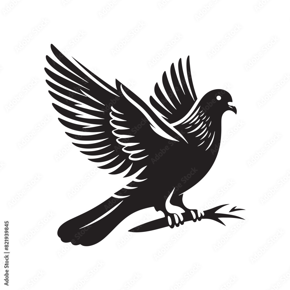 Fototapeta premium Pigeon Silhouette: Striking Black Vector Art Capturing the Urban Charm and Graceful Flight of These Iconic City Birds - Pigeon Vector - Pigeon Illustration.