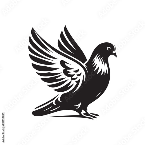 Pigeon Silhouette: Striking Black Vector Art Capturing the Urban Charm and Graceful Flight of These Iconic City Birds - Pigeon Vector - Pigeon Illustration.