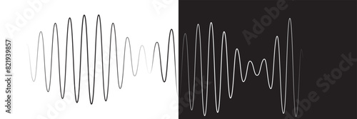 sound icon set. digital recorder voice audio wave vector symbol. soundwave frequency icon in black and white color. Sound waves, Equalizer, Audio waves, Radio signal, Music.