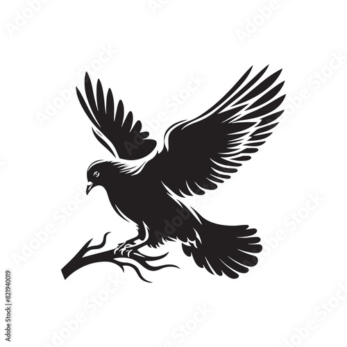 Pigeon Silhouette  Striking Black Vector Art Capturing the Urban Charm and Graceful Flight of These Iconic City Birds - Pigeon Vector - Pigeon Illustration.