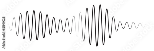 Waves of the equalizer. Vector illustration of music sound on isolated background. Drawing of radio signal painted by black inks. Sketch of musical soundtrack. Etching of voice record.