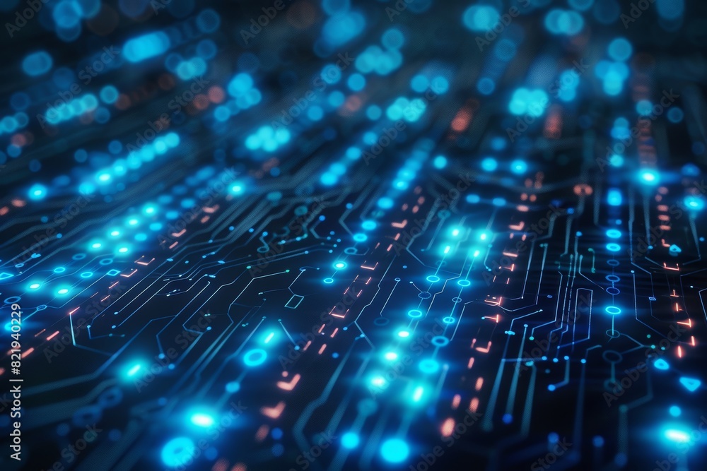 Fototapeta premium Cyber data flow with blue binary patterns