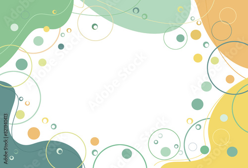 Green yellow polka dots frame spots background template. Greeting card blank or birthday party invitation template.Flat lay. Free copy space.