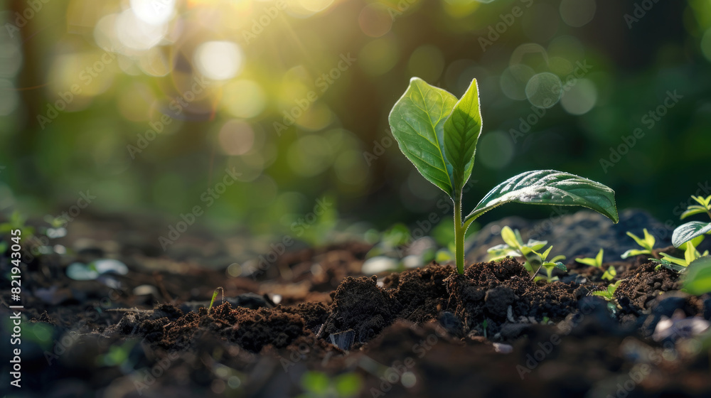 Detailed view of a plant sprouting and growing in soil, showcasing its roots and leaves Detailed view of a plant sprouting and growing in soil, showcasing its roots and leaves