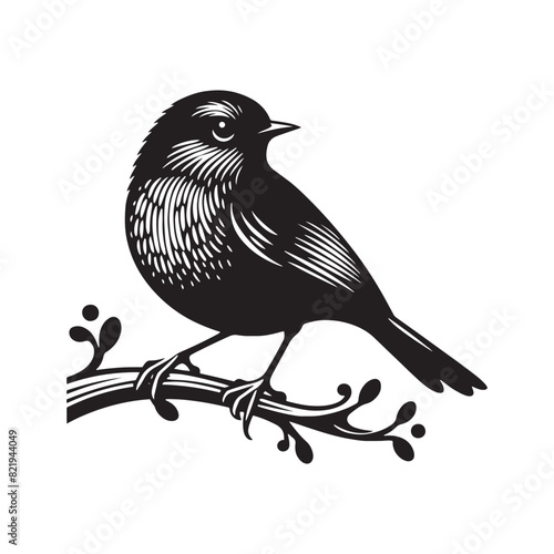 Robin bird Silhouette- Charming Black Vector Art Capturing the Delicate Beauty and Iconic Presence of These Beloved Bird - Robin Bird Vector - Robin Bird Illustration.