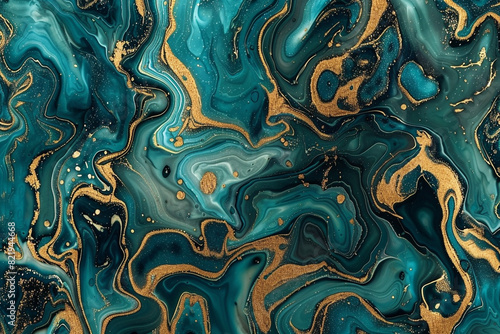 Turquoise and Gold Abstract Art Forming Intriguing Patterns 