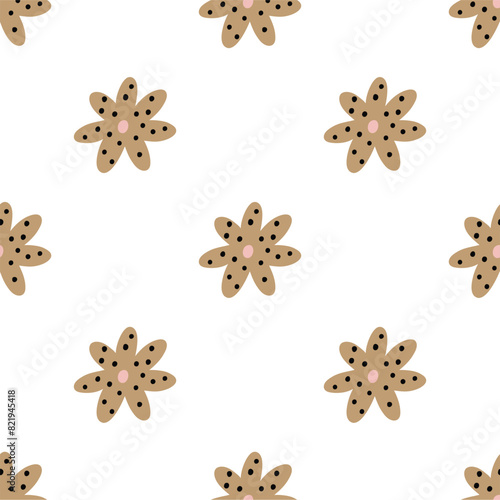 Abstract Bold Flowers seamless pattern in flat style. © webmuza