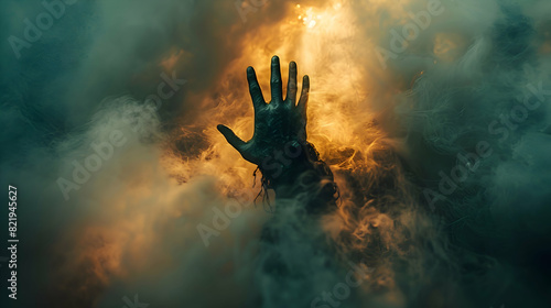 A close-up of a shadowy figure's hand reaching out from the darkness