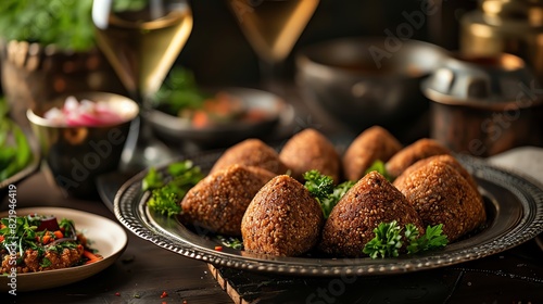 A platter of Lebanese kibbeh with a glass of arak