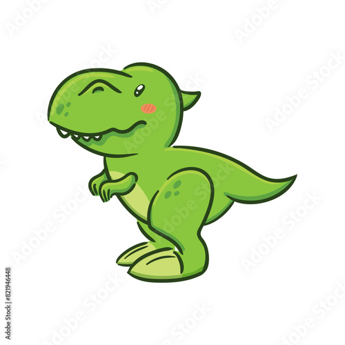 Cute Tyrannosaurus rex in Asian kawaii style. Dinosaur T-Rex, Prehistoric lizard, mascot. Cartoon character Funny vector illustration for stickers, logo, mascot, isolated elements