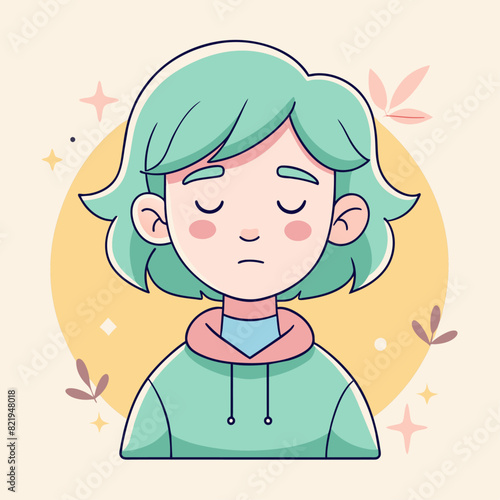 Minimalist person with a sleepy expression, crafted in an adorable doodle style, Generative AI