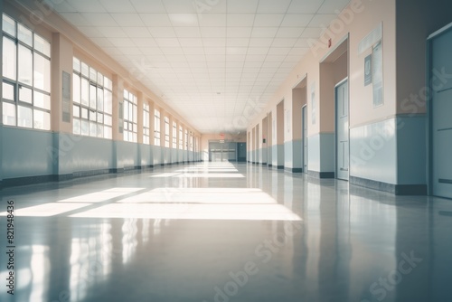 empty school corridor brurry background