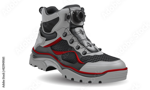 Realistic hiking shoe white leather rubber black fabric red line design for men vector illustration.