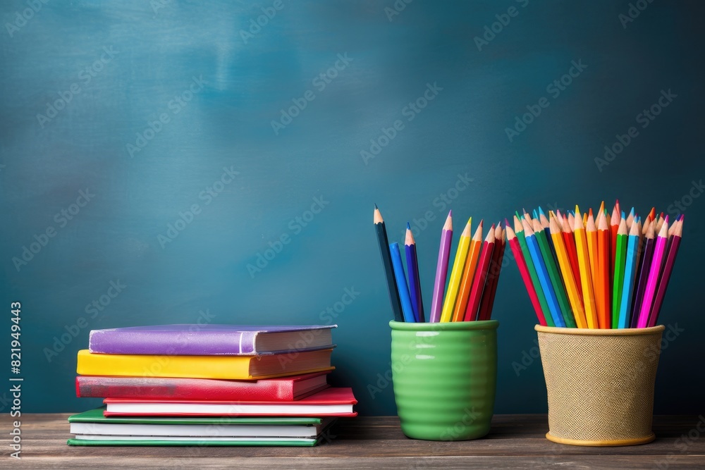 colorful pencils and books in school colorful pencils and books in school